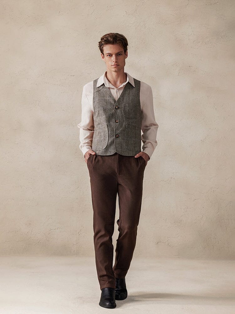 Plaid Splicing Tweed Vest