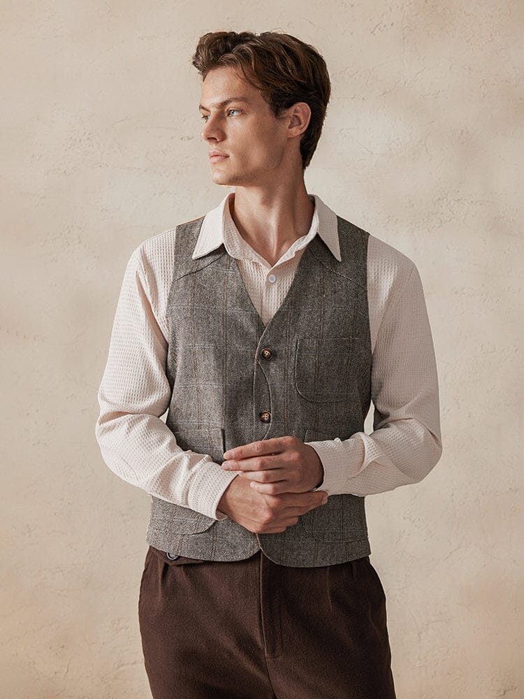 Plaid Splicing Tweed Vest