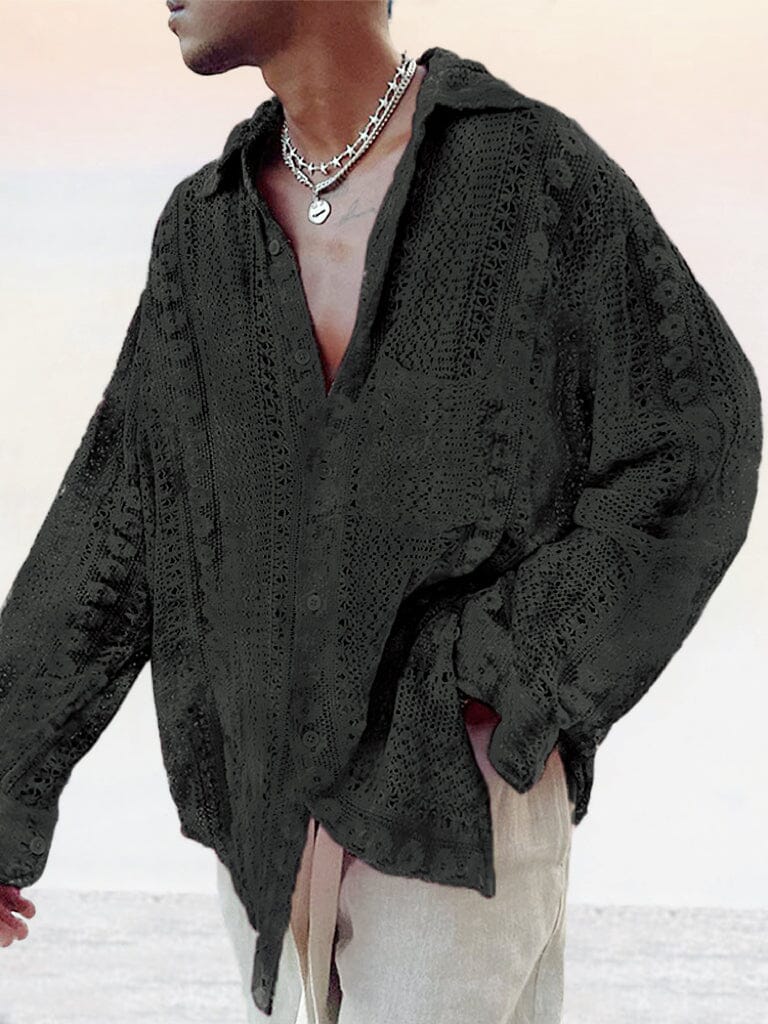 Stylish Pure Cotton Hollow Lace Shirt