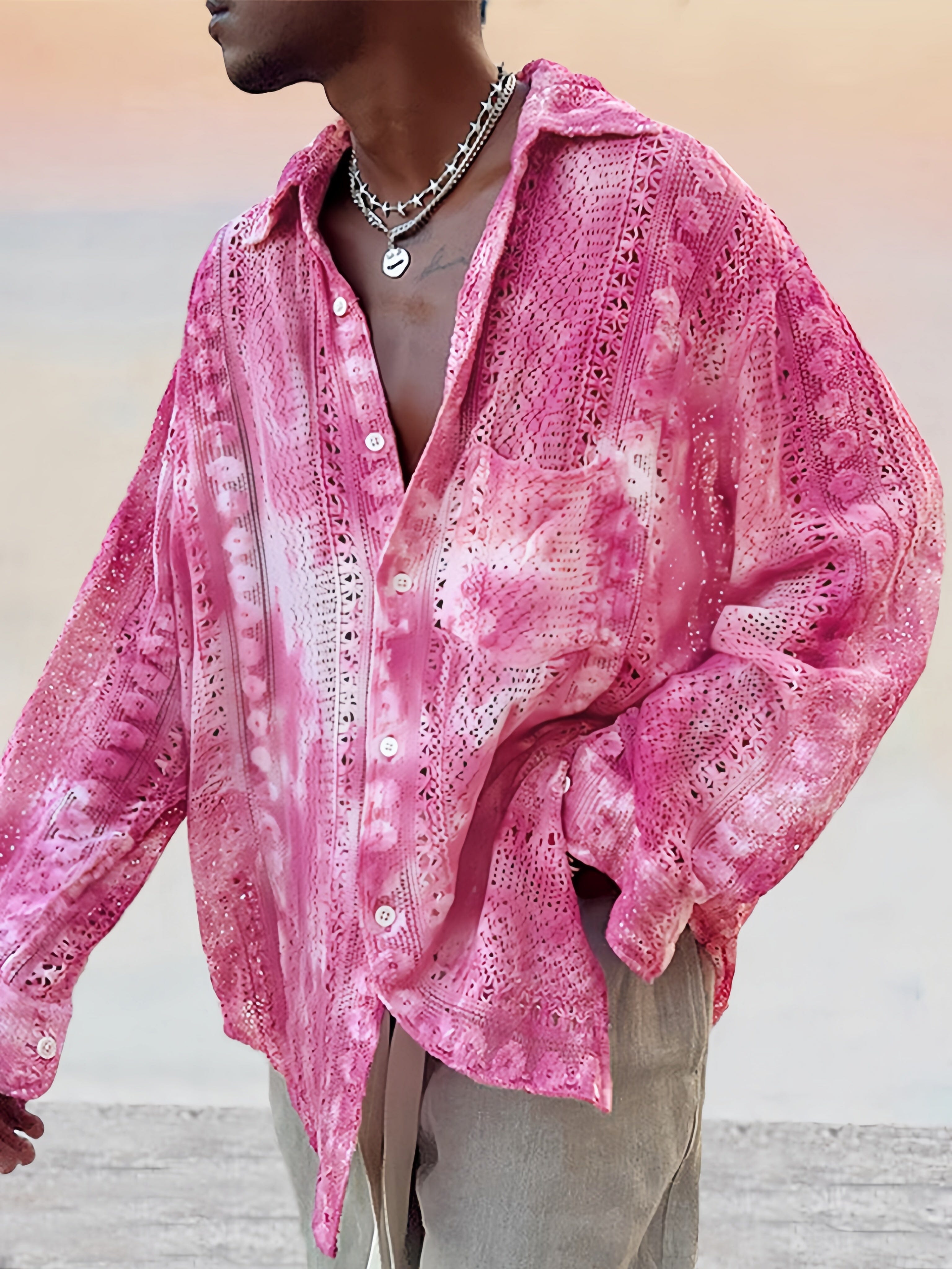 Stylish Pure Cotton Hollow Lace Shirt