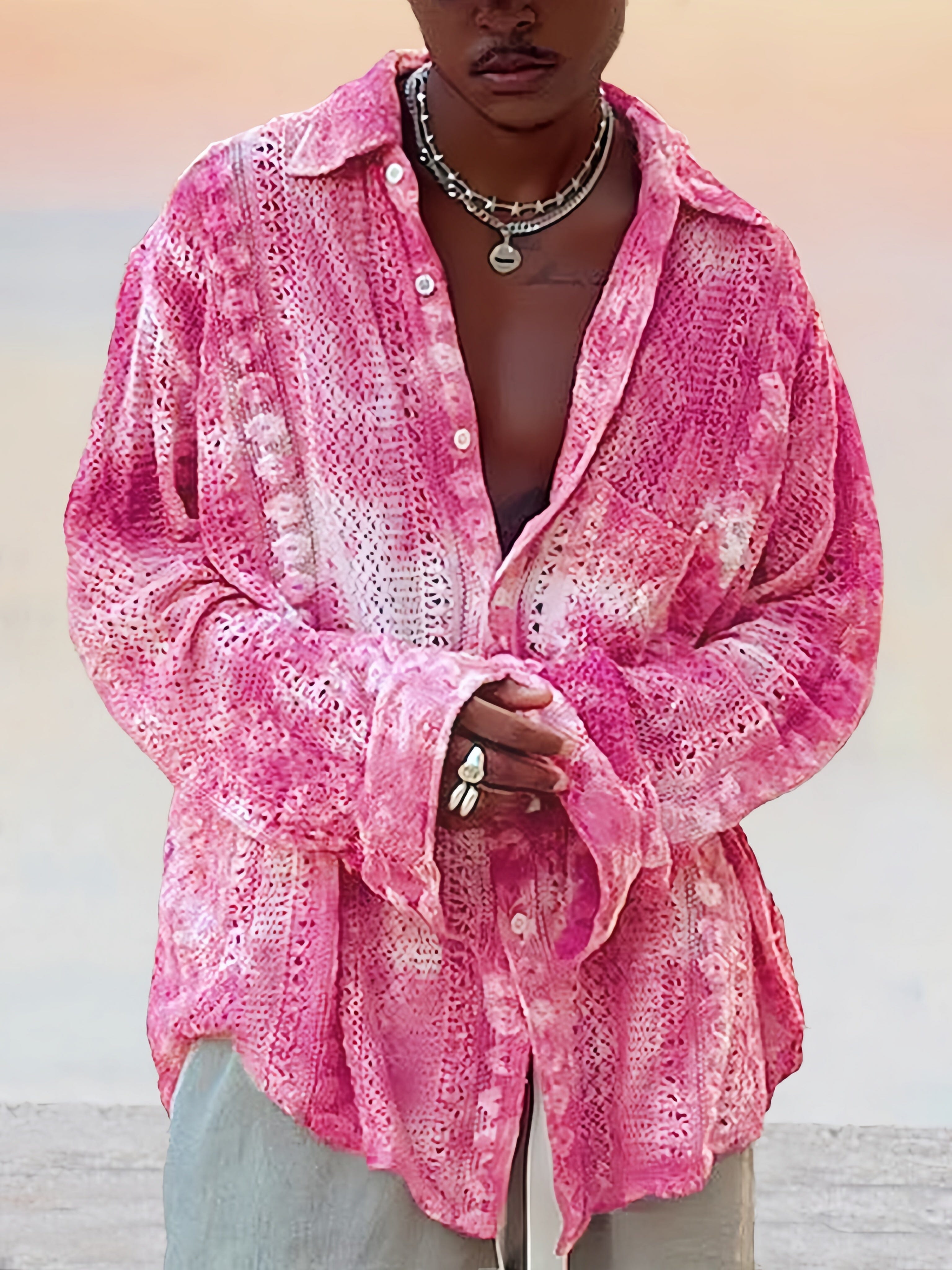 Stylish Pure Cotton Hollow Lace Shirt