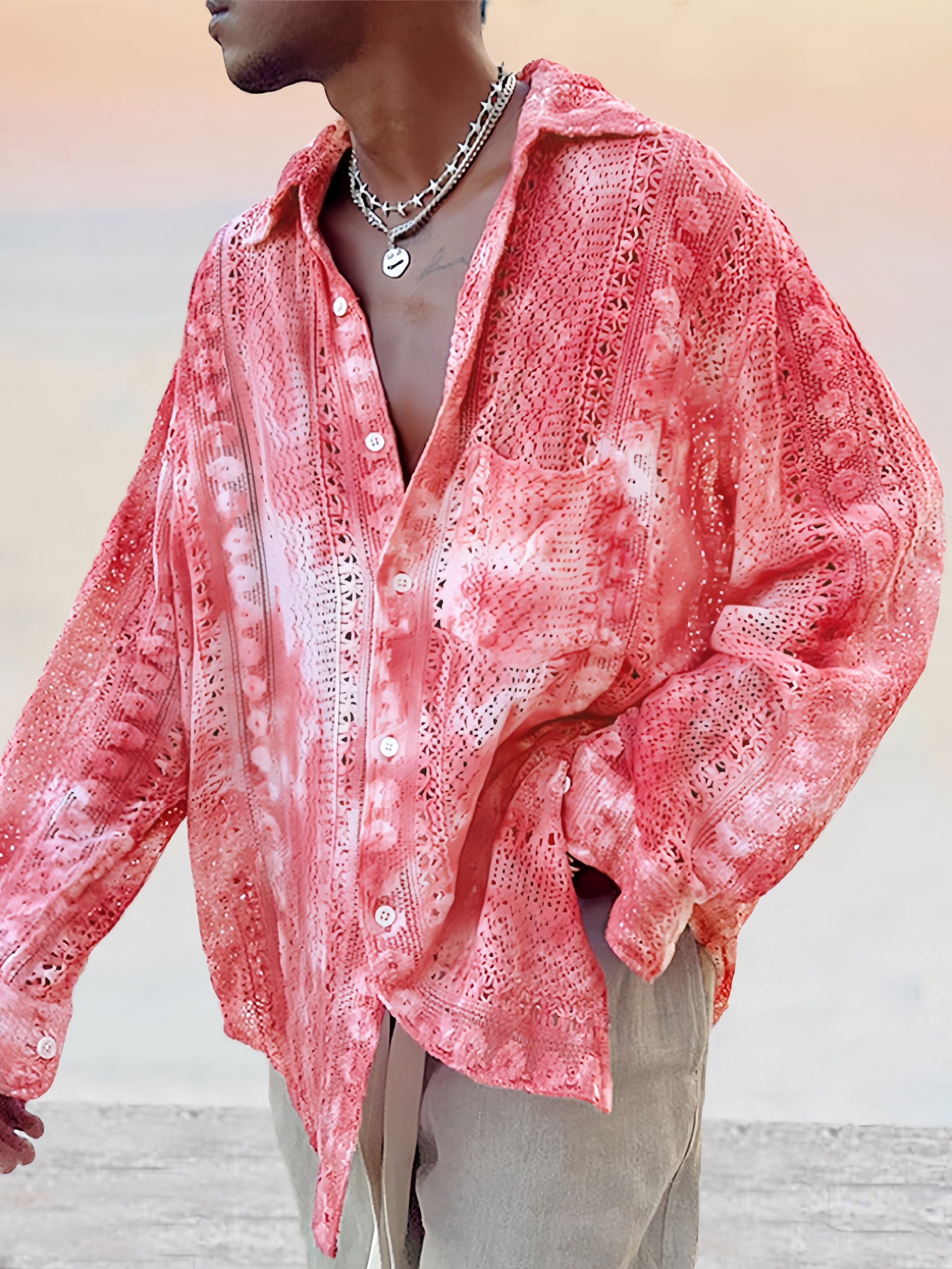 Stylish Pure Cotton Hollow Lace Shirt