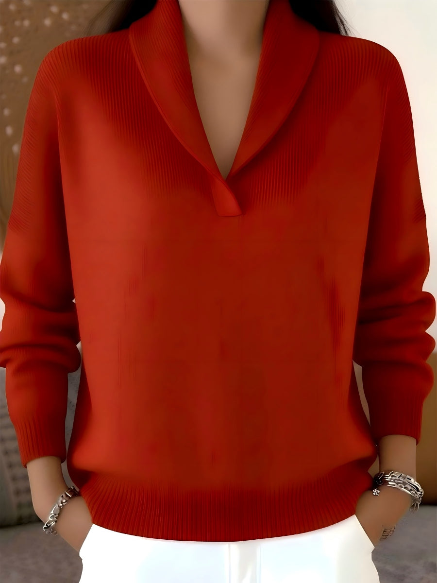 CLEARANCE SALE🔥Women's Elegant 80s Shawl Collar Solid Color Pullover Sweater Top